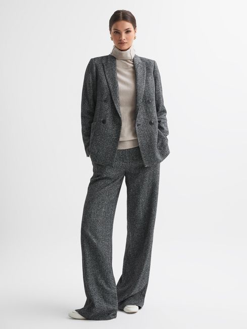 Reiss Grey Luella Relaxed Fit Textured Double Breasted Suit Blazer