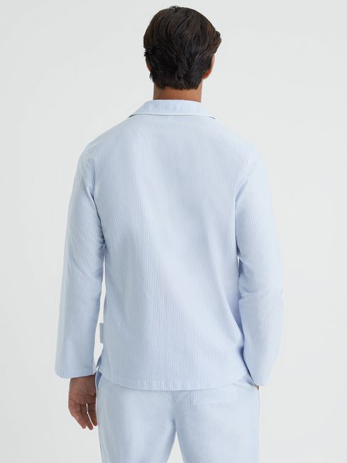 Striped Cotton Button-Through Pyjama Shirt in Blue/White