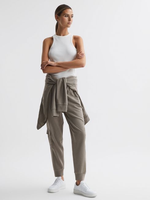 Reiss Khaki Hybrid Side Stripe Drawstring Joggers