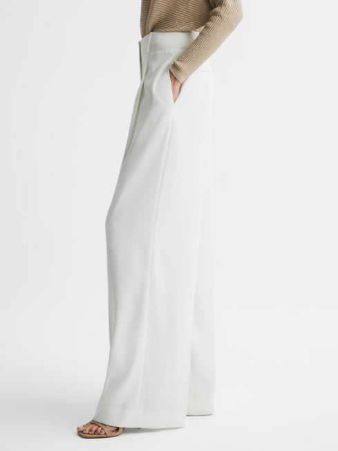 Reiss White Lillie Mid Rise Wide Leg Trousers