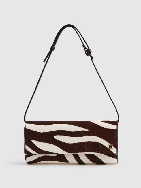 Reiss Mocha Dakota Zebra Calf Hair Baguette Bag