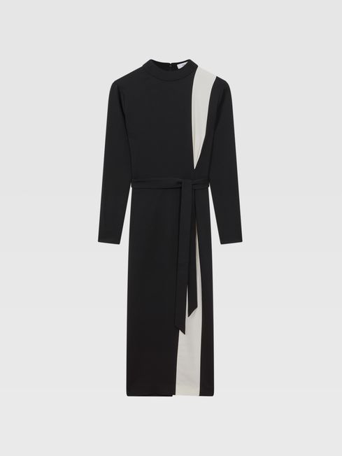 Reiss Millie Contrast Stripe Belted Midi Dress | REISS USA