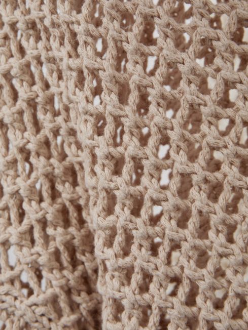 Reiss Mink Larissa Linen Cotton Open Stitch Jumper
