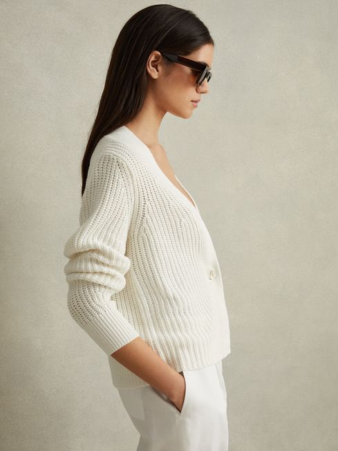 Reiss Ivory Ariana Cotton Blend Knitted Cardigan