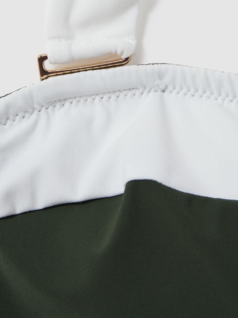 Reiss Dark Green/White Nala Contrast Trim Removable Strap Underwired Bikini Top