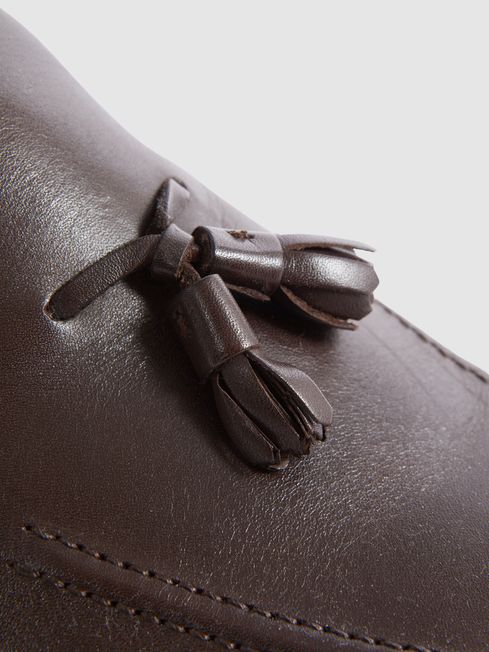 Reiss Dark Brown Clayton Leather Tassel Loafers
