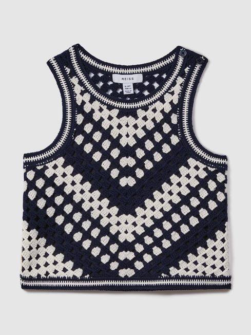 Reiss Ivory Sabrina Crochet Cotton Crew Neck Vest