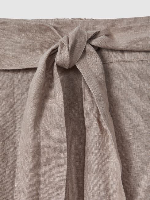 Linen Side Split Trousers in Taupe