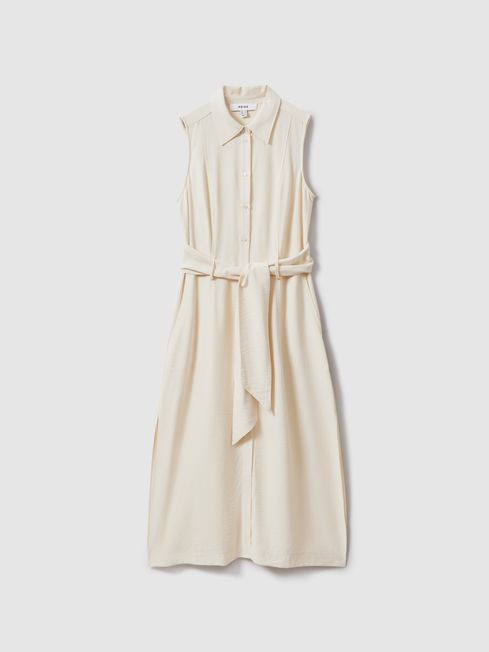 Cream belted dress best sale