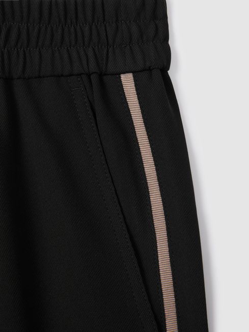 Reiss Black Remi Elasticated Side Stripe Trousers