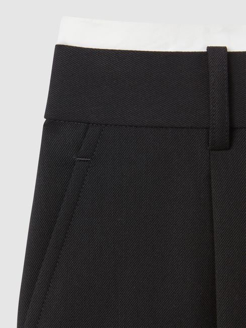 Reiss Black Karyn Tailored Wool Blend Contrast Trim Shorts