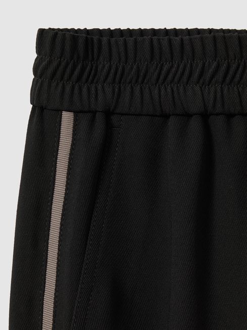 Elasticated Side Stripe Trousers in Black