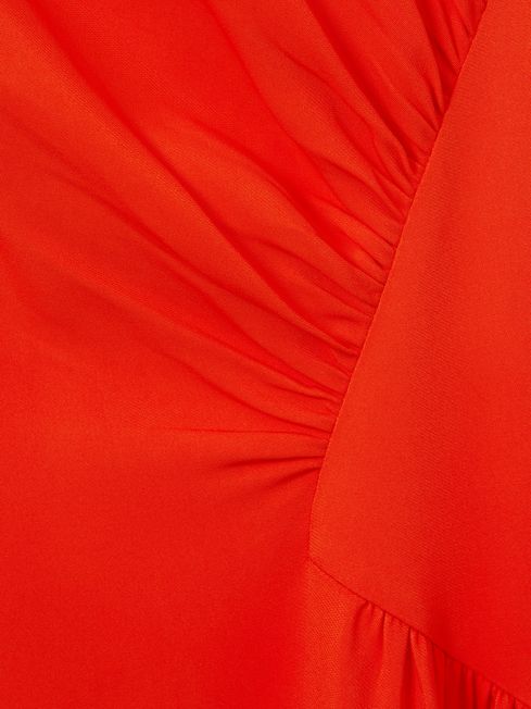 Reiss Orange Stacey Ruched Midi Dress