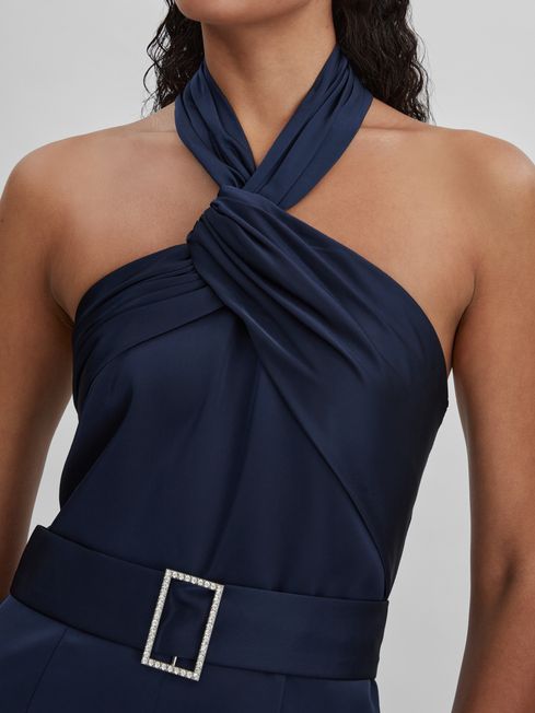 Halston Satin Halter Neck Jumpsuit