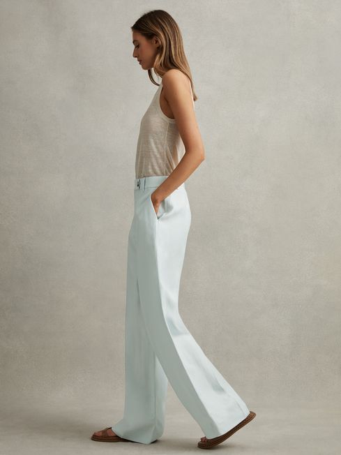 Reiss Blue Lori Viscose-Linen Wide Leg Suit Trousers