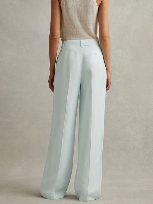 Reiss Blue Lori Viscose-Linen Wide Leg Suit Trousers