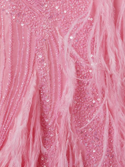 Rachel Gilbert Sequin Feather Midi Dress