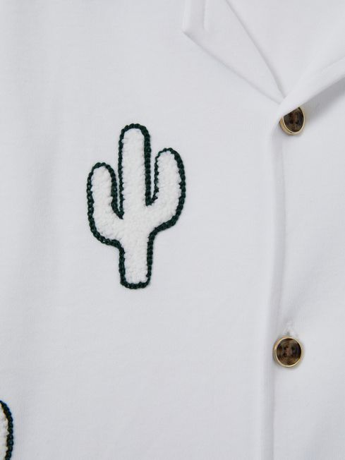 Reiss White Aurora Cotton Cactus Cuban Collar Shirt