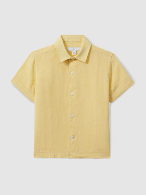 Reiss Melon Holiday Short Sleeve Linen Shirt