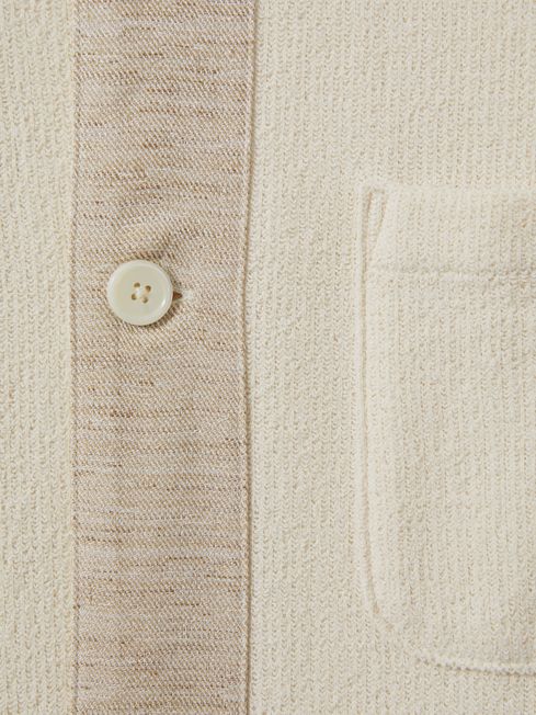 Textured Cotton Blend Contrast Shirt in Ecru