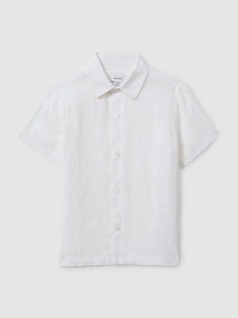 Reiss White Holiday Teen Short Sleeve Linen Shirt