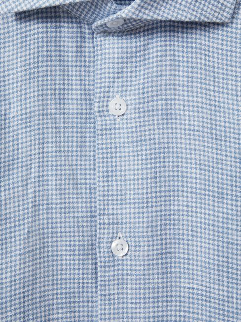 Reiss Soft Blue Puppytooth Ruban Linen Button-Through Shirt