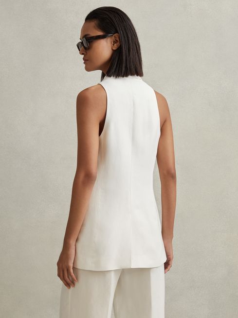 Reiss White Lori Halter Viscose Linen Double Breasted Suit Waistcoat