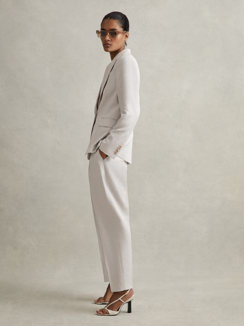 Reiss Light Grey Farrah Petite Tapered Suit Trousers with TENCEL™ Fibers