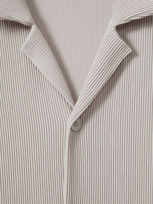Reiss Silver Chase Ribbed Cuban Collar Shirt