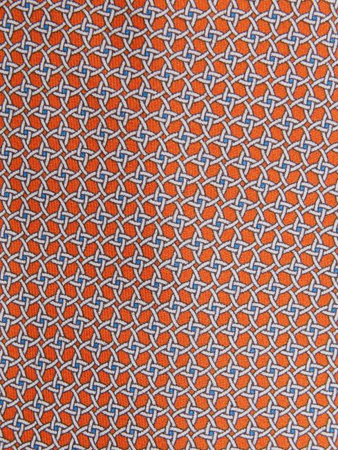 Silk Geometric Print Tie in Bright Orange