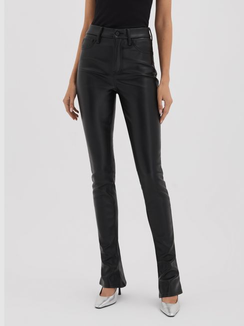Good American Black Good American Faux Leather Slim Bootcut Trousers