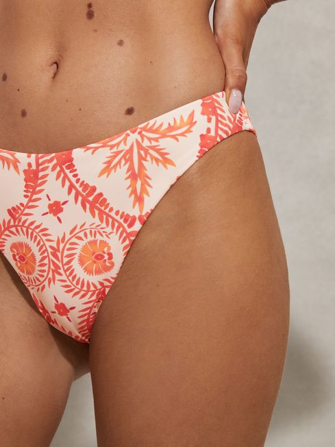 Reiss Cream/Coral Carrie Printed Bikini Bottoms