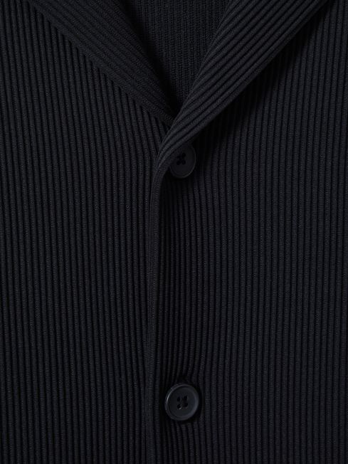 Reiss Navy Chase Ribbed Cuban Collar Shirt