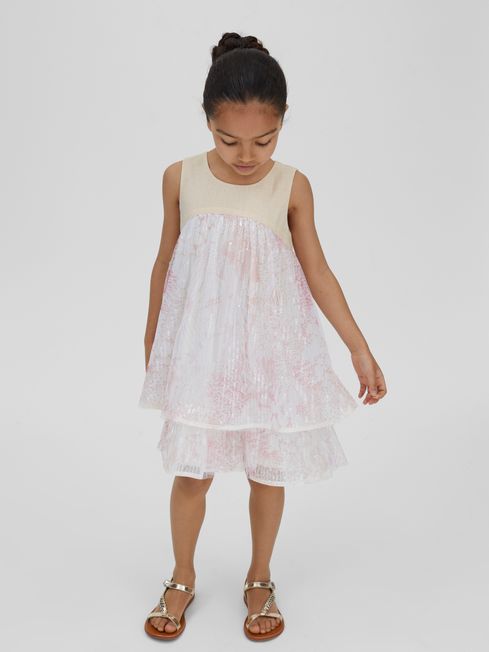 Reiss Pink Daisy Tiered Sequin Dress