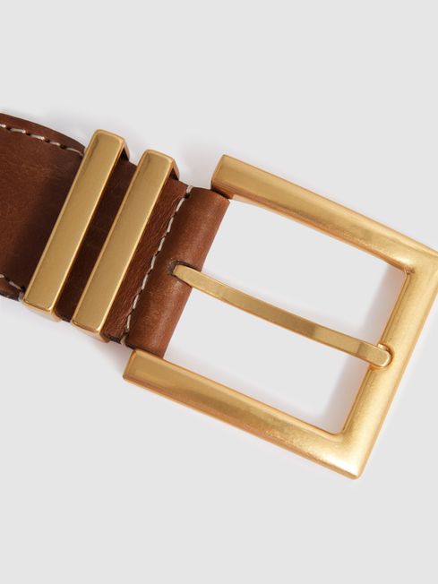Reiss Tan Brompton Woven Leather Belt