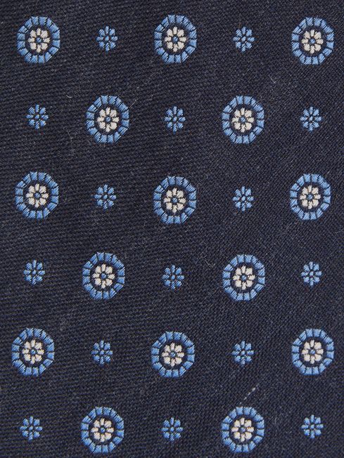 Cotton Silk Medallion Design Tie in Navy