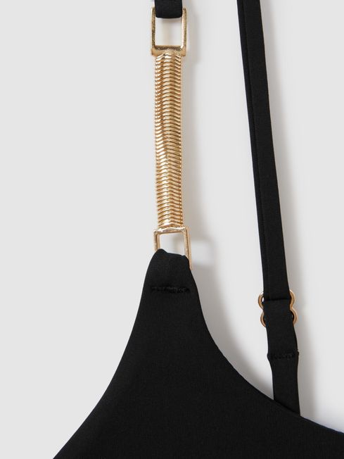 Reiss Black Imogen Chain Detail Underwired Swimsuit