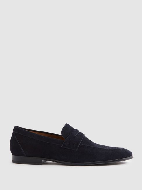 Reiss Navy Bray Suede Suede Slip On Loafers