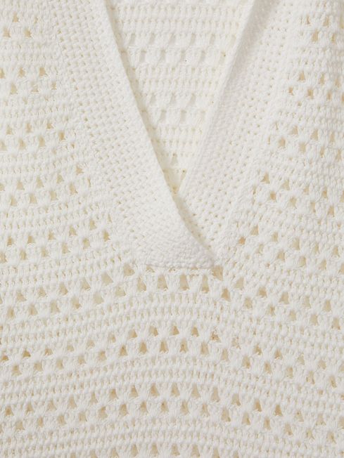 Reiss Ivory Carla Knitted Open-Collar Polo Shirt