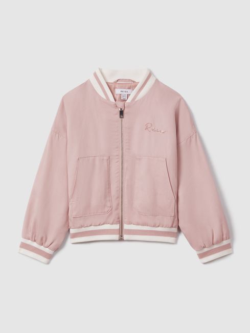 Reiss Pink Remi Teen Colourblock Varsity Bomber Jacket