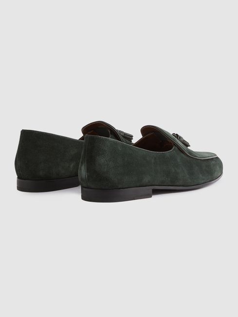 Suede Slip On Belgian Loafers in Forest Green REISS Canada