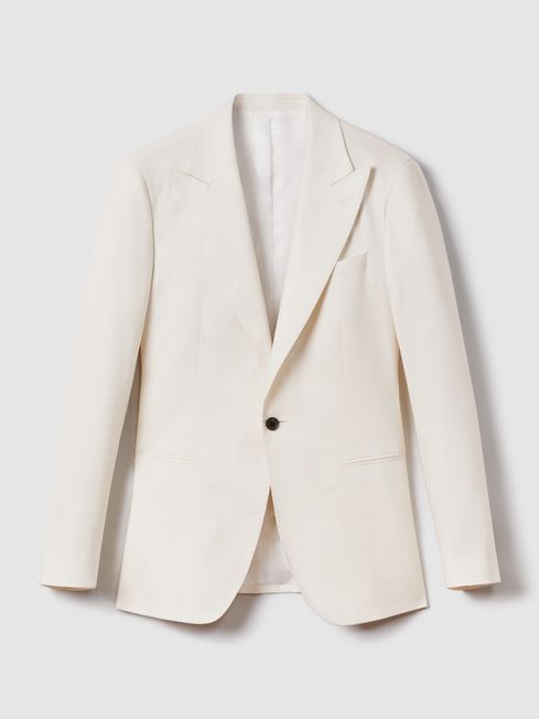 Reiss Off White Heat Linen Blend Single Breasted Slim Fit Blazer