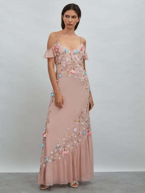 Blush pink floral maxi dress top