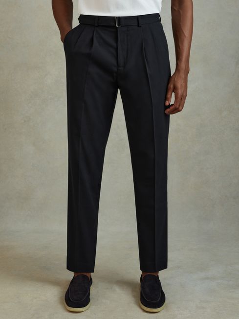 Navy cropped trousers next clearance
