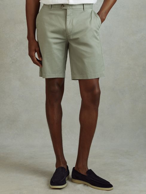 Reiss Pistachio Wicket Modern Fit Cotton Blend Chino Shorts