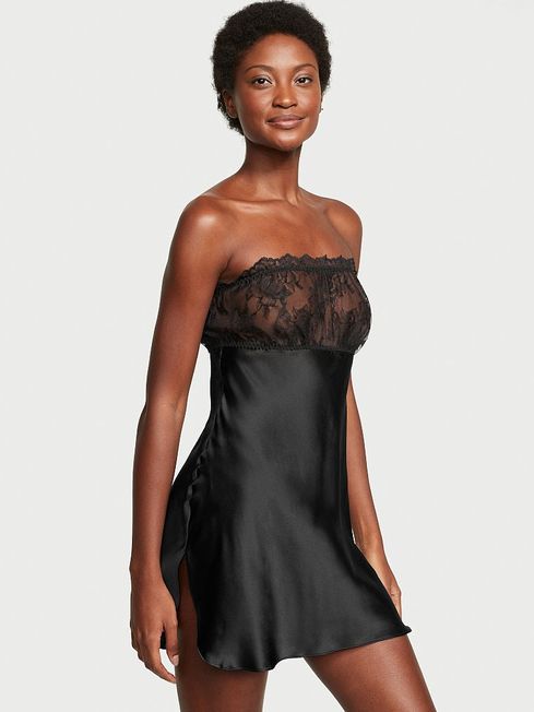 Victoria's Secret Black Archive Lace Strapless Slip Dress