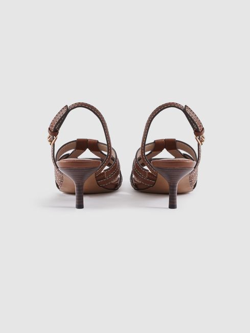 Reiss Tan Nina Leather Strappy Kitten Heels