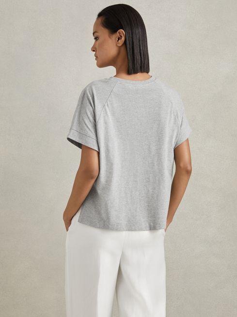 Cotton Crew Neck T-Shirt in Grey Marl