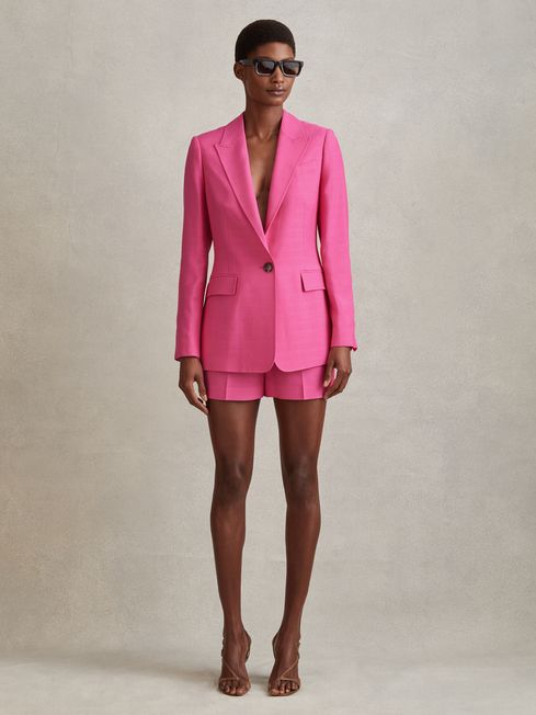 Reiss Pink Hewey Petite Tailored Textured Single Breasted Suit: Blazer