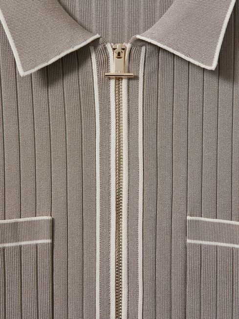 Ribbed Dual Zip-Front Shirt in Stone